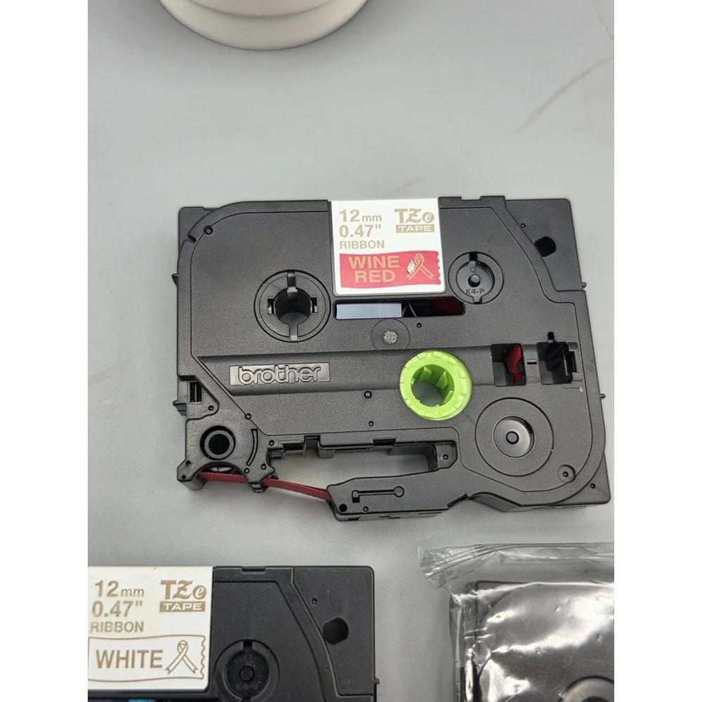 Brother P-Touch TZe 12mm .47 Label Tape Lot White Wine Red Gold Black 4 Cassette